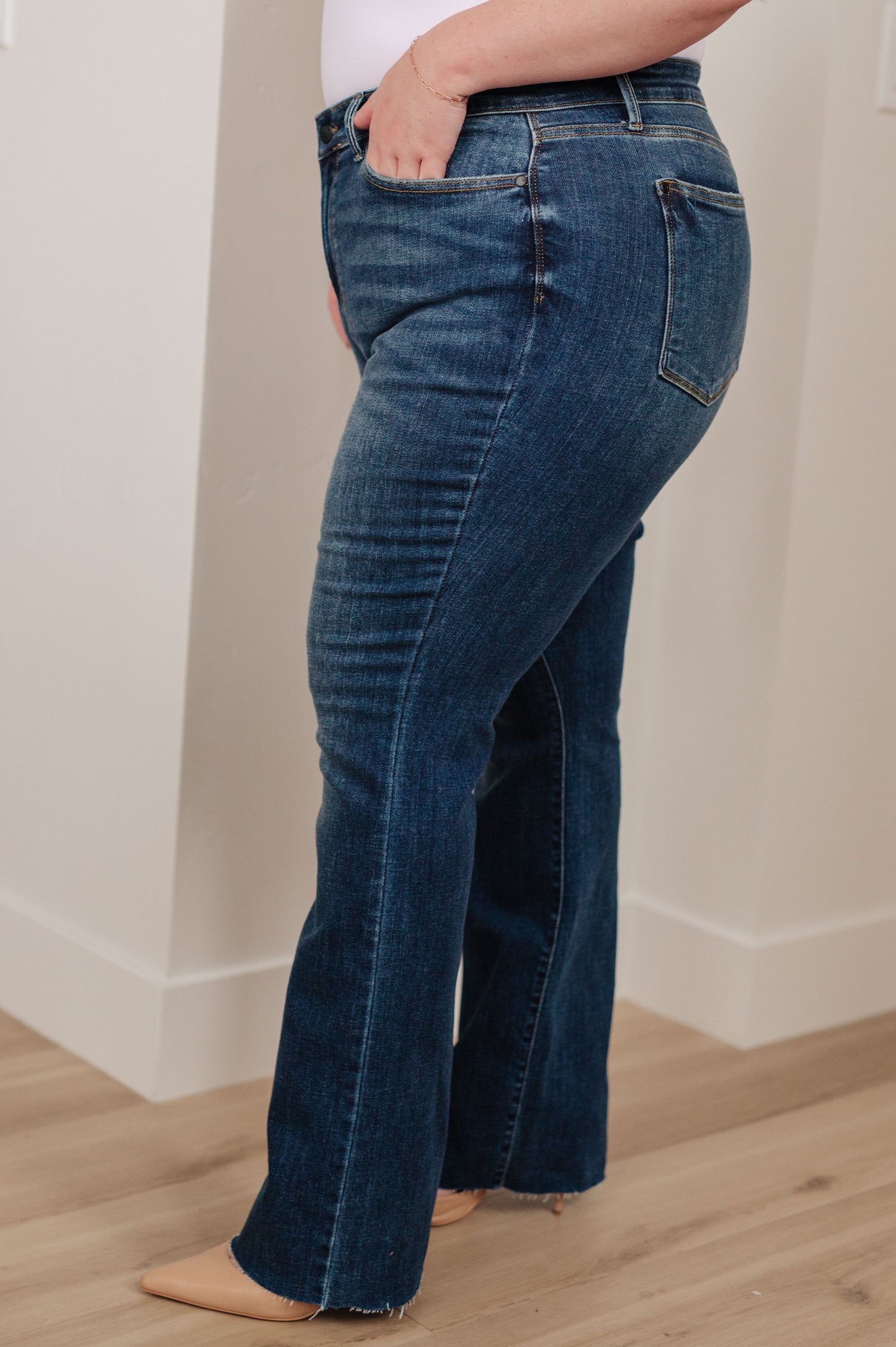 Josephine Mid Rise Raw Hem Bootcut Jeans