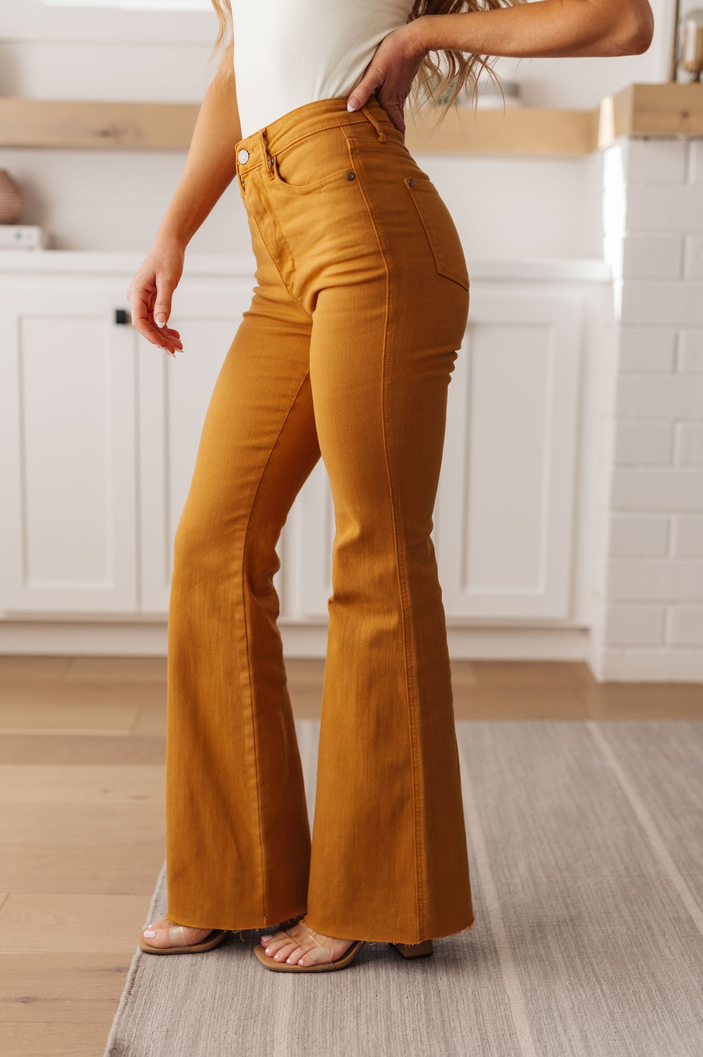 Melinda High Rise Control Top Flare Jeans in Marigold